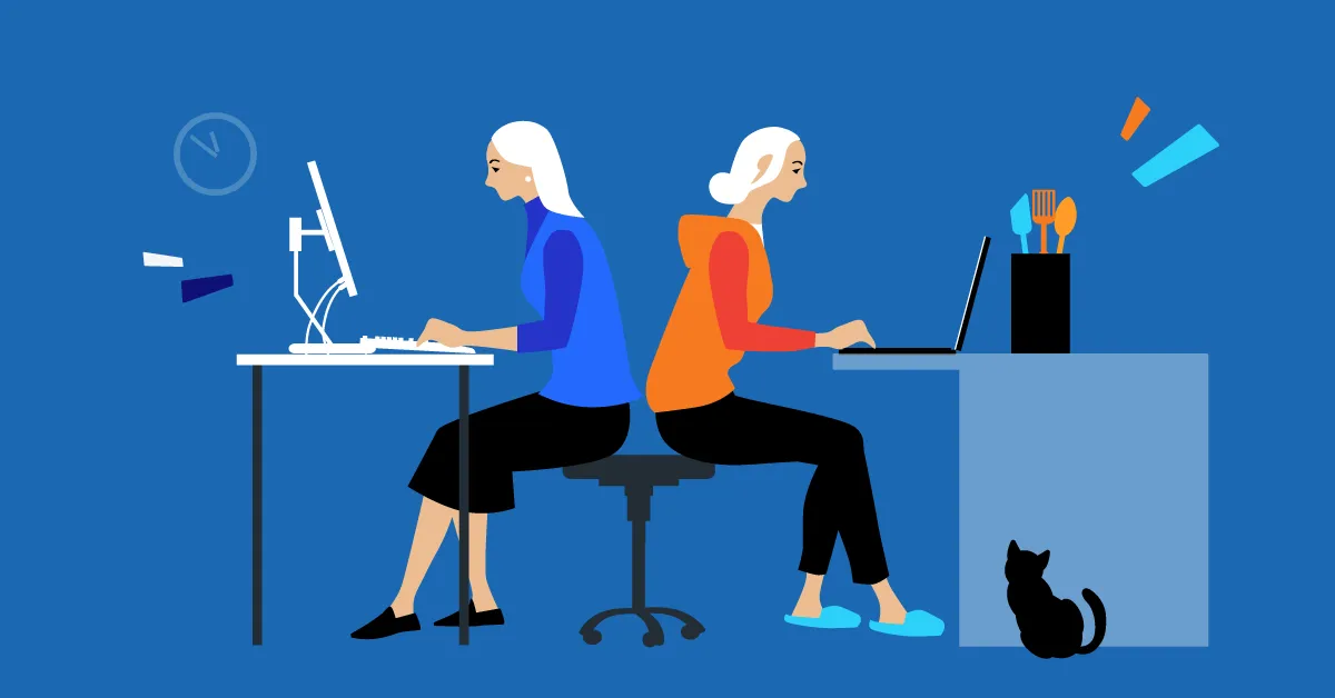 Illustration showing transition between different work environments for mental reset